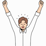 法人携帯の通信費削減に成功して笑顔になる男性経営者のイラスト